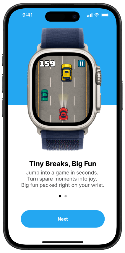 Onboarding screen: Tiny Breaks, Big Fun